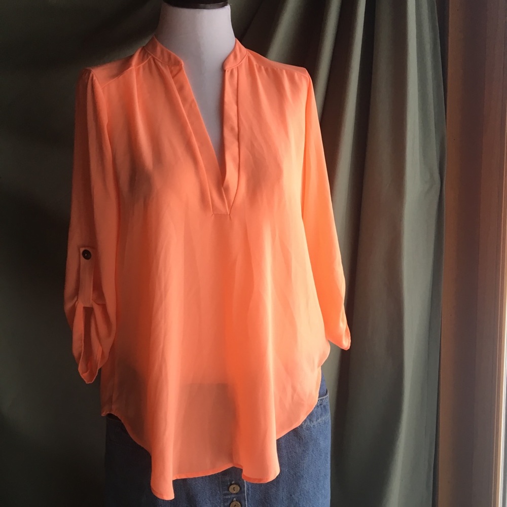 B. BAILEY 🍊Sheer Neon Orange Blouse 🍊